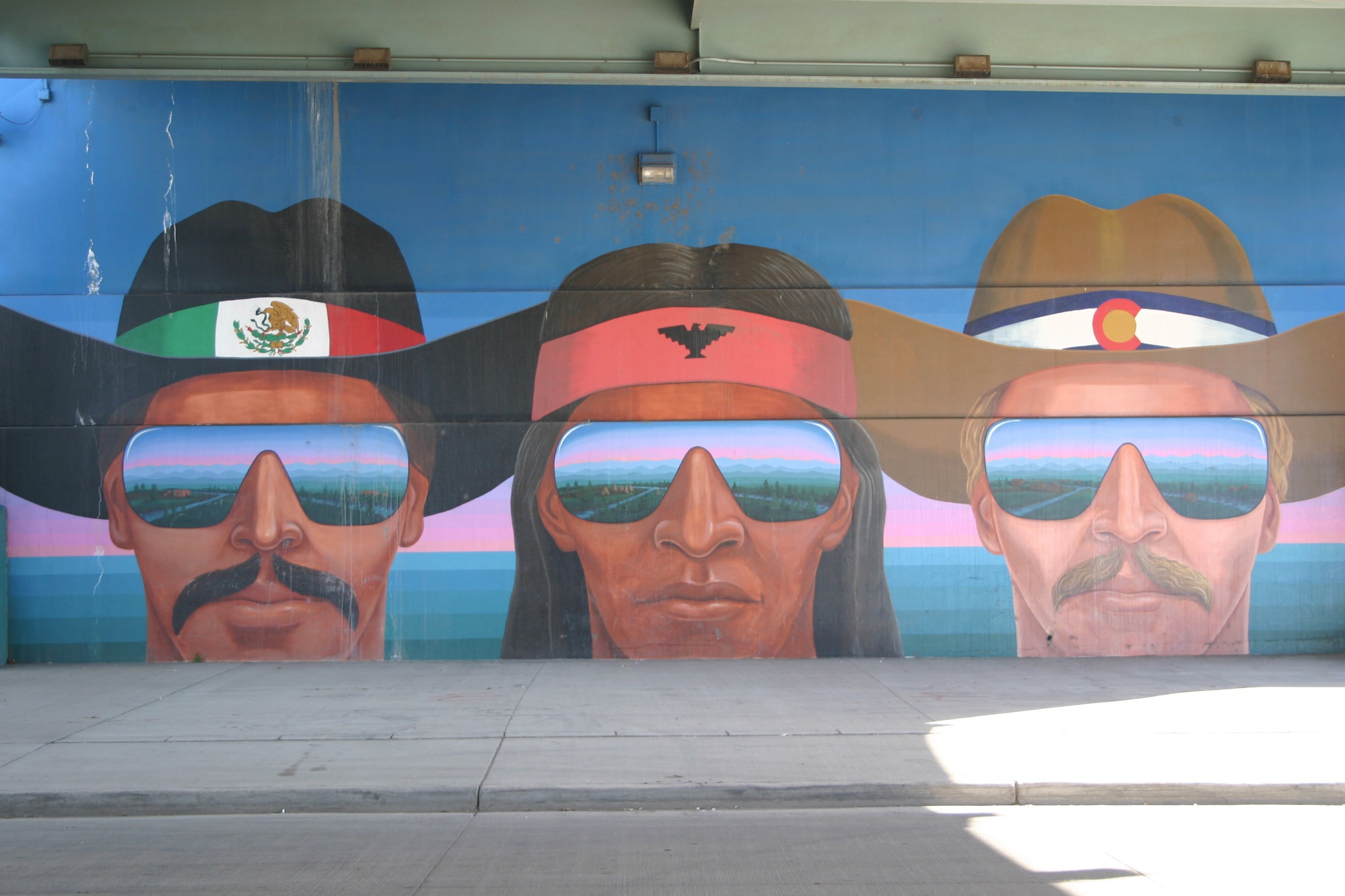 Mural: Confluent People by Emanuel Martinez (1999), acrylic paint in Auraria, Denver